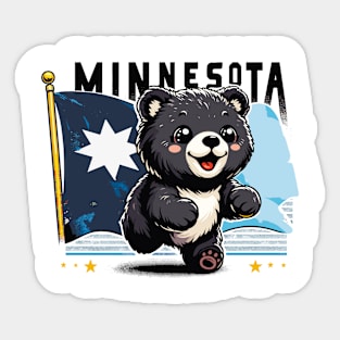 Cute Bear Waving the Minnesota Flag Sticker